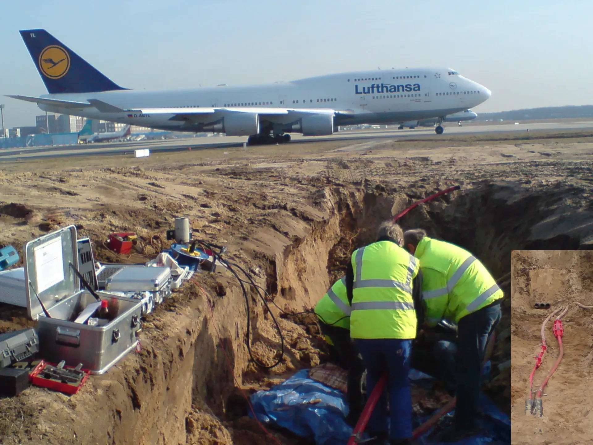 LoviSil beschermt kabelverbinding in vervuilde grond bij vliegveld